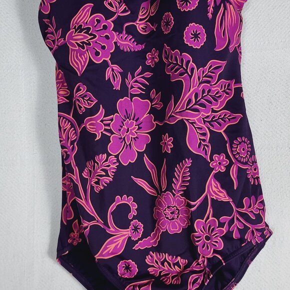 Lands End Purple Pink Floral Nylon Span Poly Scoop Neck One Piece Suit Size 10 - Picture 5 of 16
